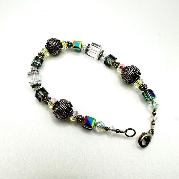 Aurora Borealis Crystal and Sterling silver beaded bracelet! - Picture 1 of 11